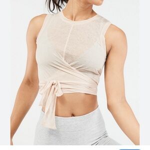 NWT Fabletics Ryan Tie up Tee semi sheer white Wrap Crop Top